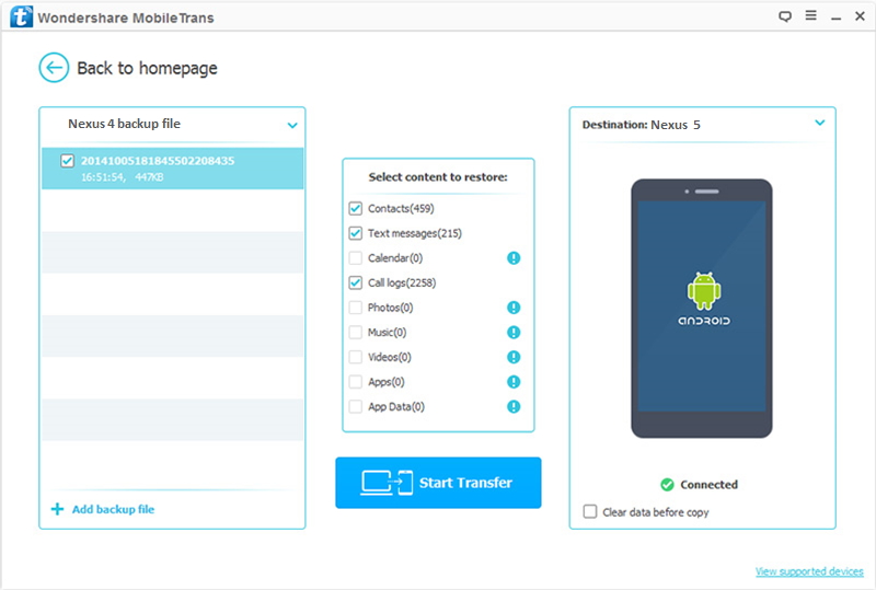 restaurer Nexus 5 à partir de la sauvegarde Nexus 4