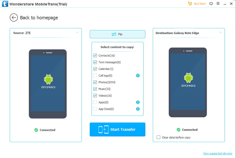 connectez pour transférer des données depuis ZTE vers Android